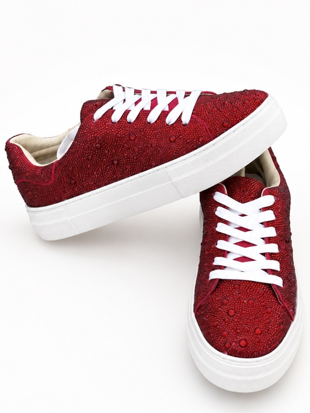 Betsey Johnson Red Rhinestone Embellished Low Top Casual Sneaker Size 8